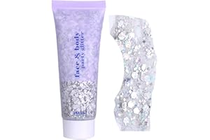 EONFAVE Glitzer Gesicht Gel 50ml, Silber Chunky Mermaid Sequins Glitter Body Gel, Wasserfest & Langlebig Lidschatten Face Glitter Schminke für Festival Party Masquerade, Silver Make Up für Haare/Körper/Nagel