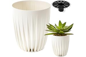 Konzept 11 Pot de fleurs haut de 19 cm de diamètre, grand pot pour extérieur, balcon, cache-pot avec insert, blanc, pot de palmier