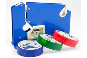 ABN FINEST Plastic Bag Neck Sealer Cutter Food Sealing Machine Selotape Sellotape Cellotape Dispenser and 6 Tapes Blue Metal Heavy Duty