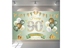 KILLIAN'S STORE 90. Geburtstag Banner Deko Frauen Männer Grün Gold 90 Hintergrund Banner 90 Jahre Geburtstagsbanner Extra Große Stoff Schild Poster für 90 Geburtstag Party Deko