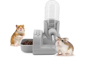 Seahelms Hamsters Water Bottle, 120ml Guinea Pig Water Bottles Rabbit Water Bottle with Holder, Automatic Feeder Water and Food Dispenser for Small Animals,Hamsters, Guinea Pigs,Rabbit (grey)