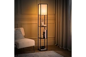 MiniSun | Black Wooden Floor Lamp with Shelves | Floor Lamps & Torchieres, Home Décor & Improvement Essential | Includes 10W GLS Bulb [3000K Warm White]