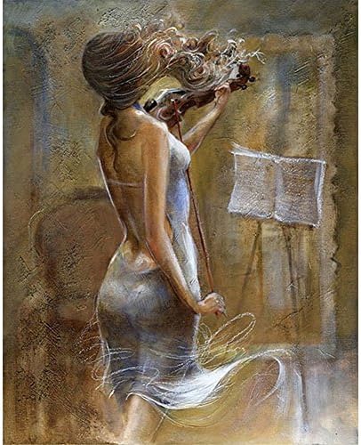 DIY Oil Painting Paint by Numbers.Paint By Numbers Kits Canvas Mounted on Wood Frame With Brushes and Paints for Adults Children Seniors Junior DIY Beginner Level Acrylics Painting Kits on Canvas-The Girl Playing the Violin-16*20inch (Frameless)