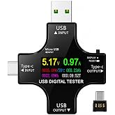 12'si 1 Arada USB &amp; Type-C Dijital G&uuml;&ccedil; &Ouml;l&ccedil;er Test Cihazı &ndash; Voltaj, Akım, Watt, Kapasite &Ouml;l&ccedil;er &ndash; Pd/qc Uyumlu