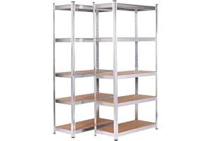 Catter House Pack 2 Estanterías Metálicas en Kit MAX Pro 90x40x180 cm con 5 Baldas Ajustables Soportan hasta 875 kg Color Gris y Madera para Uso Doméstico y Profesional