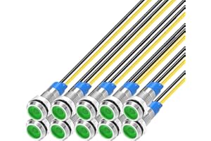 Gebildet 10pcs 6mm 1/4" 230V AC LED Metal Indicator Light Waterproof Signal Lamp (Green)