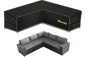 BEEWAY Garden Furniture Cover Waterproof L Shape, Outdoor Patio Rattan Corner Sofa Cover V Shaped - 420D Oxford Fabric, Windproof - 215/215x87x80/66cm