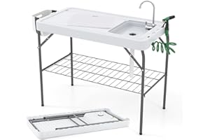 COSTWAY Mesa Plegbale Camping, Mesa Plegable 2 in 1 Multifuncional con Fregadero, Grifo Giratorio 360°,Tubo de Drenaje, Fregadero Camping para Jardín, Picnic 107,5 x 57,5 x 86,5 cm, 150 kg (Estilo 1)