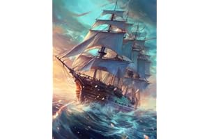 Bimkole 5D DIY Diamond Painting Kits Bateau, Océan Broderie Diamant Kits De Broderie Au Point De Croix Strass Rond Résine Peinture Décor à La Maison 30X40cm