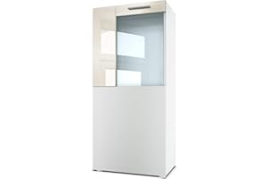 Vladon Vetrina Movie, bianco opaco/beige lucido - Vetrina moderna in vetro - (LxHxP): 51 x 110 x 31 cm