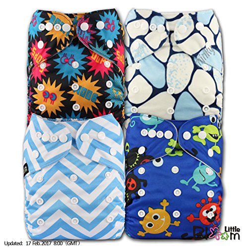 LittleBloom, Reusable Pocket Cloth Nappy, Fastener: Popper, Set of 4