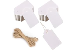 Kruccar Tag Bomboniere 120 Pz 3 x 5 CM - Spago di Iuta Naturale Lungo 20 Metri, Bianca - Etichette Cartoncino Premium e Bifacciali - Ideale per Etichette Regalo, Cartellini Prezzo e Fai Da Te