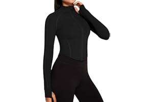 QUEENIEKE Women's Sports Jacket Slim Fit Crop Running Jackets Full Zip Front Yoga Tops with Thumb Holes