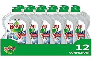 Nelsen Carboni Attivi, Detersivo per Piatti a mano, sgrassa a fondo con Azione Rinfrescante sulle Stoviglie, confezione risparmio da 12 flaconi da 850 ml