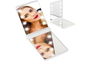 DIDARENBA Espejo pequeño maquillaje con luz 8 leds espejo de mano espejos pequeños espejo mano espejo portatil espejo bolso espejo maquillaje con luz portatil espejito maquillaje con luz plegable viaje
