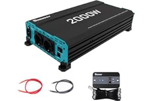 Renogy Inversor 12v 220v Onda Pura 2000W/4000W, Convertidor DC AC Transformador 12V a 220V con Mando a Distancia, 2 Tomas UE para Coches, Camping, Caravanas [Clase de eficiencia energética A+]