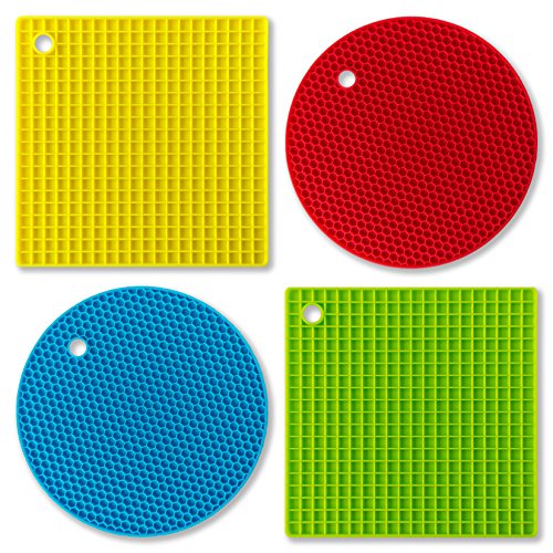 LeTOMA - Topfuntersetzer / Topflappen aus Silikon - 4er Set extrem robust & hitzebeständig - Blau/Gelb/Grün/Rot