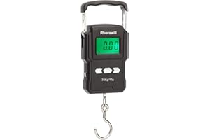 Rhorawill Bilancia da Pesca, 75 kg / 165 Ibs Pesa Valigie Digitale Portatile con Display LCD Retroilluminato, con Metro Nastro e 2 Batterie AAA,per Pesca All'aperto