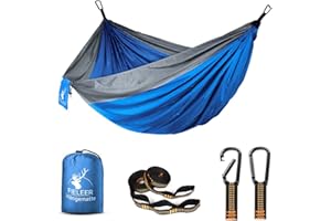 Fieleer Ultraleicht 2 Personen Reisehängematte Camping Outdoor Hammock | Mit Karabinern & 2,5cm Breiten Schwerlastgurten mit 6 Schlingen | 300x200cm, 300kg Traglast, Fallschirm Nylon | Für Outdoor