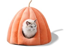 Galatée Cama Cueva para Mascotas, Nido De Gato con Cojín Interior Extraíble y Lavable, Cama Suave para Mascotas Pequeñas, Cama De Cueva Tipo Iglú De Felpa Súper Suave y Acogedora（M, Naranja