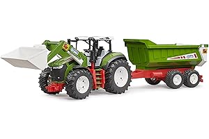 Bruder 03452 - Tractor Roadmax con Cargador Frontal y Remolque volquete - Vehículos Agricultura, Granja, Bulldog, Tractor, Tractor, Juguete a Partir de 2 años