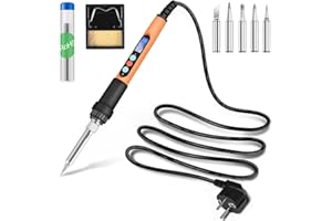 HANDSKIT 90W Lötkolben Set, Lötset mit LCD, Temperatur einstellbar 180-480°C, Lötkolben Set für Elektronik mit 5 Lötspitzen, Lötzinn und Lötkolbenständer, Lötkolben für elektrische Arbeiten