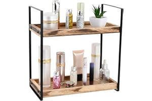 Granvoo Organizer in Legno Metallo con 2 Scaffali, Scaffale Multifunzione in Legno con Struttura in Metallo, Desk Scaffalatura per Cucina, Bagno, Cosmetici, Ufficio, Scaffale da Soggiorno e Cucina