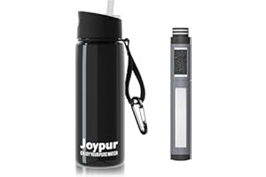 Joypur Gourde filtrante eau non potable Bouteille d'eau extérieure avec filtre 650 ml Filtre à eau de survie avec 5 couches de matériaux filtrants pour le sport Camping Randonnée, Noir
