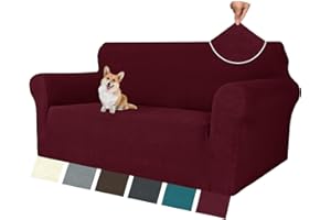 YSTELLAA Copri Divano 2 Posti Con Braccioli, Jacquard Copridivani Elasticizzati, Copridivano Antigraffio Gatto Cani, Universale Moderno Sofa Cover, Copridivano Antiscivolo Lavabili, Rosso