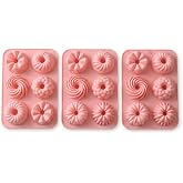 3 Pack Silicone Donut Molds, 6 Different Shape Groove Patterns, Non-Stick and Safe Silicone Baking Molds, Heat Resistant Baki