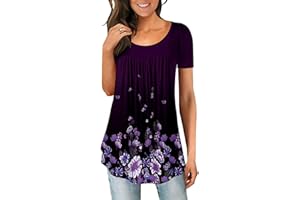 CHICZONE Ladies Tops Short Sleeve Blouse Crew Neck Tunic for Women Floral Henley Shirts for Leggings Loose Fit