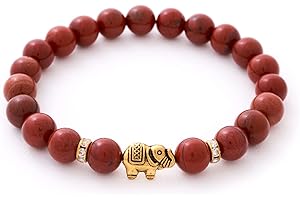 BERGERLIN Elefant Armband mit echten 8mm Naturstein Perlen und Kristall Highlights mit Echtheitszertifikat - Rosenquarz Armband, Amethyst Armband, Bergkristall Armband, Turmalin Armband, Tigerauge Armband