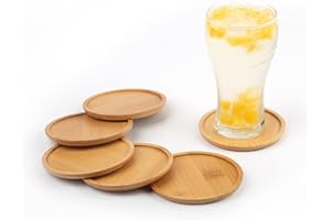 Rainsworth Sottobicchieri in Legno, Set di 6 Sottobicchiere Rotondi in Bambù per Bevande, Birra, Bicchieri, Tazze, Candele, Riutilizzabili, Sottobicchieri Decorativi per Tavolo (10 cm, Marrone Scuro)