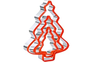 CRETHINKATY Lot de 3 emporte-pièces en forme de sapin de Noël en acier inoxydable avec bord en silicone souple