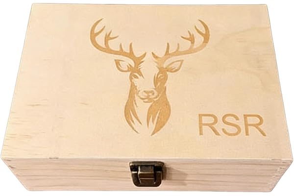 Hunter Memory Box - Vintage Decorative Keepsake Container with 20 Slots | Sturdy Wooden Box with Deer Pattern Design, Compact Organizer for Living Room Shelf Nightstand Gift for Boyfriend Husband