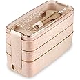 Iteryn Plastic Kids Lunch Box, Stackable Bento Box ,3-In-1 Compartment - Wheat Straw, Leakproof Eco-Friendly Bento Lunch Box Meal Prep Containers For Kids & Adults, Pack Of 1, 900 ML, Khaki
