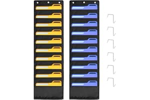 QWORK® 2 Piezas 10 bolsillos almacenamiento de archivos, organigrama de bolsillo central, organizador de archivos colgante, con tarjetas y ganchos para aula, oficina y hogar