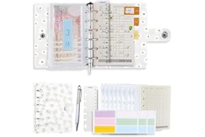A7 Binder 5.39x4.33" Daily A7 Planner, Transparent with Daisy Binder Notebook, with Binder Wallet x8, Today Bookmark Ruler x1, Accounting Refill Paper x45, Pen x1, Sticker x18, Harphia NPNB-139N-A7