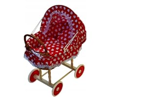 5665 Puppenwagen aus Weide und Holz in Handarbeit mit Decke und Kissen