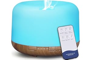 LEIFTSNE 500ML Aroma Diffuser,BPA-Frei Aromatherapie Öle Diffusor Silent Ultraschall Luftbefeuchter mit Fernbedienung, 4 Timer und 7 LED-Farben - Automatische Abschaltung,Gelb