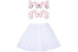 CVDYWDJIE Gonna Con Paillettes A Stella Da 1 Pezzo E Adesivo A Farfalla Da 1 Pezzo, Gonna A Rete Per Bambini, Abbigliamento Da Esibizione, Tutù Scintillante, Accessori Di Abbigliamento
