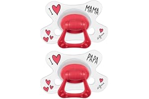 Difrax Tétine 18 Mois et Plus– Sucette Naissance avec Tétine Silicone – 20+ - Facile à Accepter - un Apport Optimal d'Air – Tutute Bébé 18-36 Mois – I Love Mama et Papa – 2 Pièces