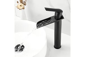 SJQKA Miscelatore Cascata Lavabo Nero, Rubinetto Alto Lavabo Bagno,rubinetto Bagno Lavabo Cascata Miscelatore Ottone (nero)