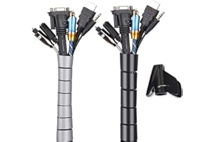 Cache Cable 2 Pack, Flexible Range Câble Mosotech 2x1.5M PE Câble Rangement Organisateur de Câble pour Ranger ou Cacher Les câbles, Gaine pour câbles (2.6cm Ø et 2.2cmØ),Noir et Gris