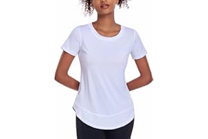Deaviya Women's Sports T-Shirt Gym Tops, Short Sleeve Workout Casual Running Tops, Ladies Gym Yoga Sports Top, Crew Neck Fitness T-Shirts for Women, Loose Side Split Tee