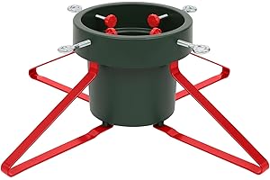 Harbour Housewares Classic Real Christmas Tree Stand - Red - 5.5in - Metal Live Christmas Tree Decor Xmas Tree Holder for 2.5m Height with Water Holder & Adjustable Trunk Support