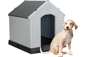 Aqpet Cuccia per Cani in Plastica per Esterno Interno Casa Giardino, Impermeabile con Pavimento Rialzato, per Cani Taglia Media 87 x 78 x 81 H, Grigio