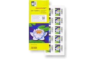 Albellion 10 Stück 0,05 EUR 5 Cent postfrische Selbstklebende Briefmarken | Frankaturware Markenset (Motiv:Eine Seerose)