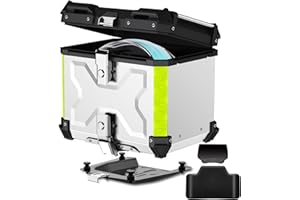 ‎LESANM Motorrad Topcase, 45L Topcase für Roller Wasserdicht Topcase Aluminium Motorrad Heckbox Reisen Motorradkoffer mit Sicherheitsschloss für Motorradhelm Helm, Wasserdicht Motorrad Top Box (Silber)