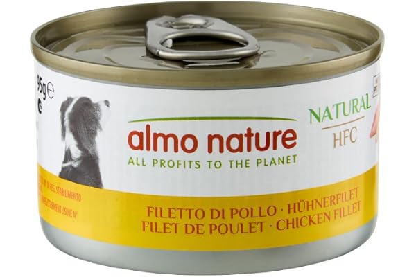 Almo Nature HFC Natural - Nourriture humide pour chiens avec Filet de Poulet à l'origine propres à la consommation humaine et désormais utilisée pour la préparation des aliments -Lot de 24 x 95g